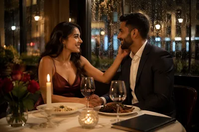 Couple Sharing Candlelit Anniversary Dinner