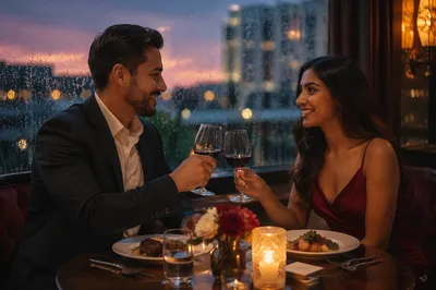 Couple Toasting at Romantic Restaurant Dinner
