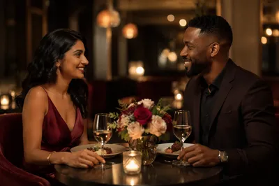 Romantic Couple at Candlelit Restaurant Dinner