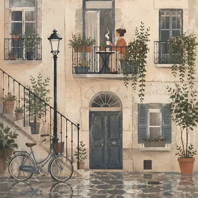 Morning Coffee on European Apartment Balcony
