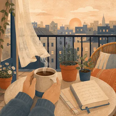Peaceful Balcony Coffee at Sunrise