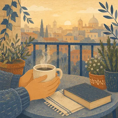 Peaceful Balcony Coffee at Sunrise