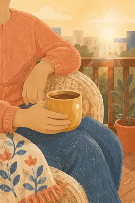 Morning Coffee on Urban Apartment Balcony