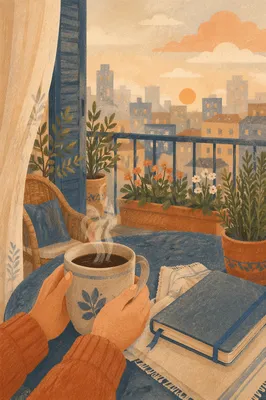 Peaceful Morning Coffee on City Balcony