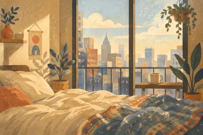 Cozy Apartment Morning Coffee With City View