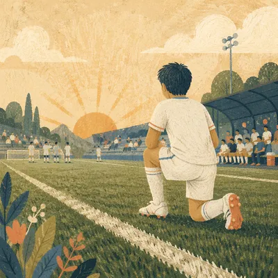 Kneeling Athlete on Sunrise Turf Field