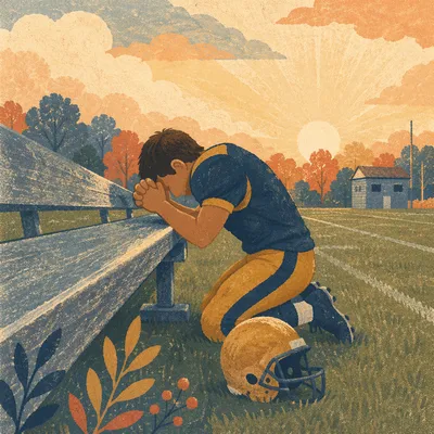 Praying Athlete on Sunrise Sports Field