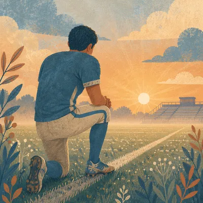 Praying Athlete on Sunrise Sports Field
