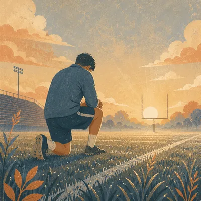 Praying Athlete on Sunrise Sports Field