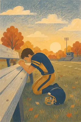 Athlete Kneeling in Sunrise Field Reflection