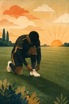 Kneeling Athlete on Sunrise Sports Field