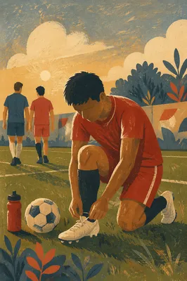 Kneeling Athlete at Sunrise Training Field