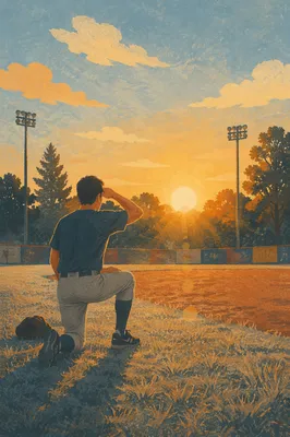 Athlete Kneeling at Sunrise on Field