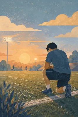 Athlete Kneeling in Prayer at Sunrise