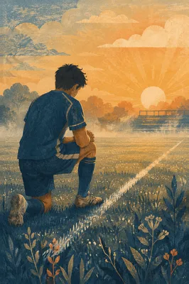 Athlete Praying on Field at Sunrise