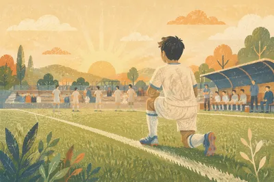 Athlete Kneeling on Sunrise Sports Field