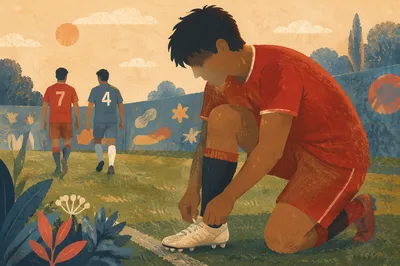 Kneeling Athlete at Sunrise Training Field