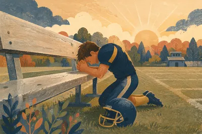 Praying Athlete on Sunrise Sports Field