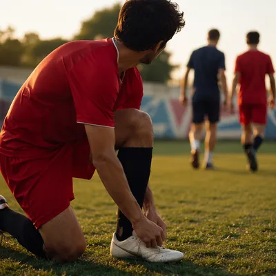 Athlete Kneeling on Sunrise Sports Field