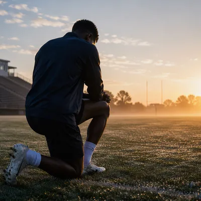 Praying Athlete on Sunrise Sports Field