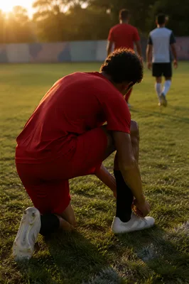 Athlete Kneeling at Sunrise Training Field