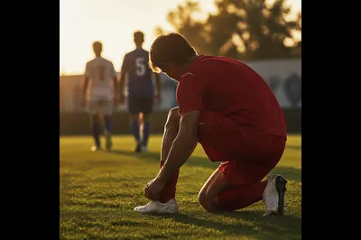 Kneeling Athlete on Sunrise Training Field
