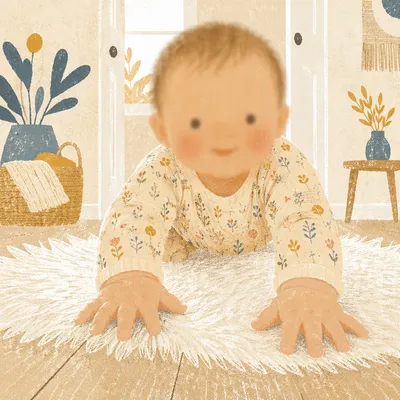 Playful Baby Crawling in Warm Home