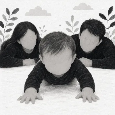 Playful Baby Crawling With Supportive Parents