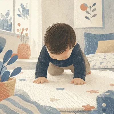 Playful Baby Crawling in Calm Home