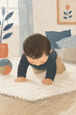 Playful Baby Crawling in Peaceful Home