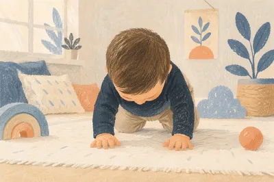 Playful Baby Crawling in Peaceful Home