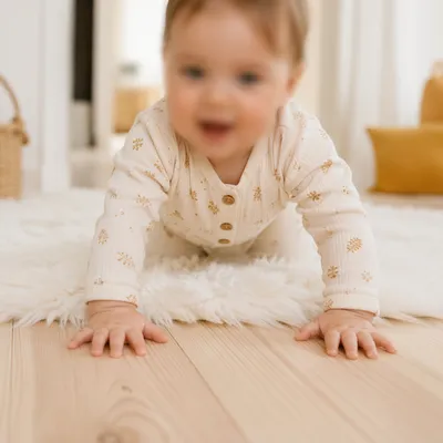 Playful Baby Crawling in Cozy Home