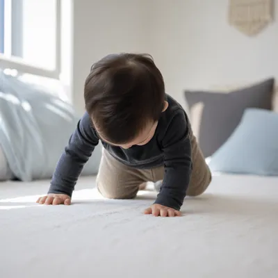 Playful Baby Crawling in Soft Morning Light