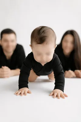 Playful Baby Crawling in Bright Studio