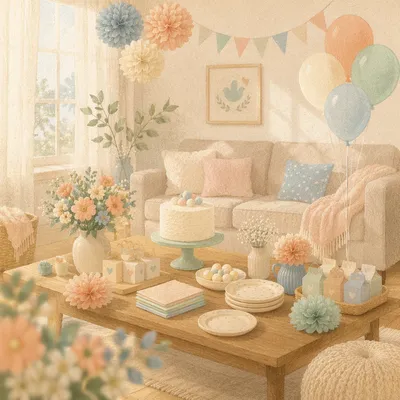 Pastel Baby Shower Living Room Celebration