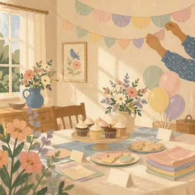 Pastel Baby Shower Decor in Sunlit Living Room