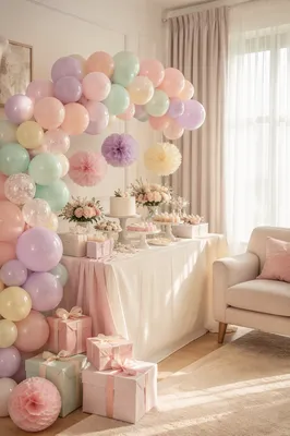 Pastel Baby Shower Decor in Living Room