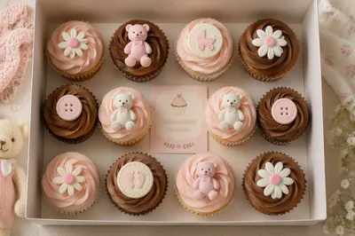 Pastel Baby Shower Cupcakes and Invitation