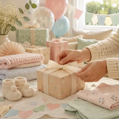 Pastel Baby Shower Gift Table Scene