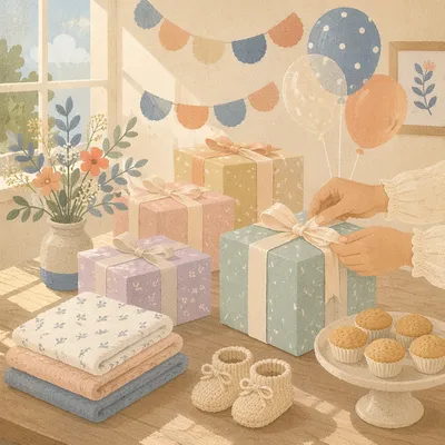Pastel Baby Shower Gift Table Scene