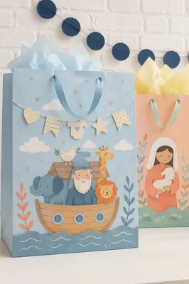 Pastel Baby Shower Gift Bags Display