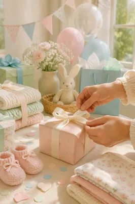 Pastel Baby Shower Gift Table Scene