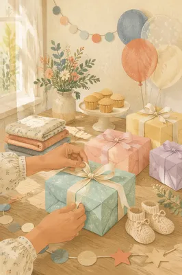 Pastel Baby Shower Gift Table Scene