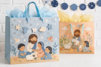 Pastel Baby Shower Gift Bags Display
