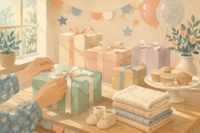 Pastel Baby Shower Gift Table Scene