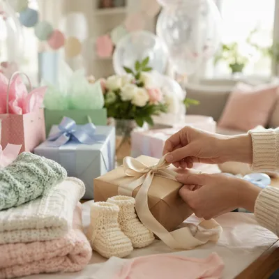 Pastel Baby Shower Gift Table Scene