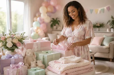 Pastel Baby Shower Gift Table Indoors