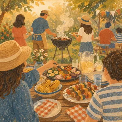 Summer Backyard Barbecue Family Gathering Scene