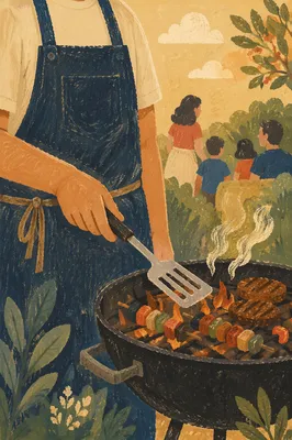 Summer Backyard Barbecue Family Gathering Scene