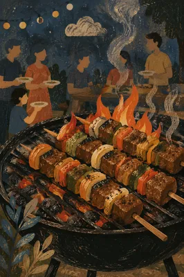 Summer Backyard Grill Skewers at Dusk